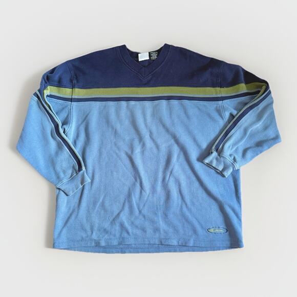 Vintage Y2K Quiksilver Striped Knit Mens XL Long Sleeve Blue Pullover Sweater - Picture 1 of 8